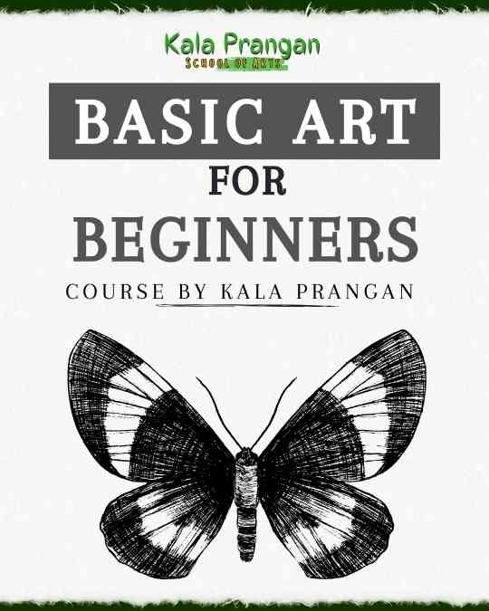 Poster promoting Basic Art for Beginners course and classes at Kala Prangan art school in Ranchi, Jharkhand